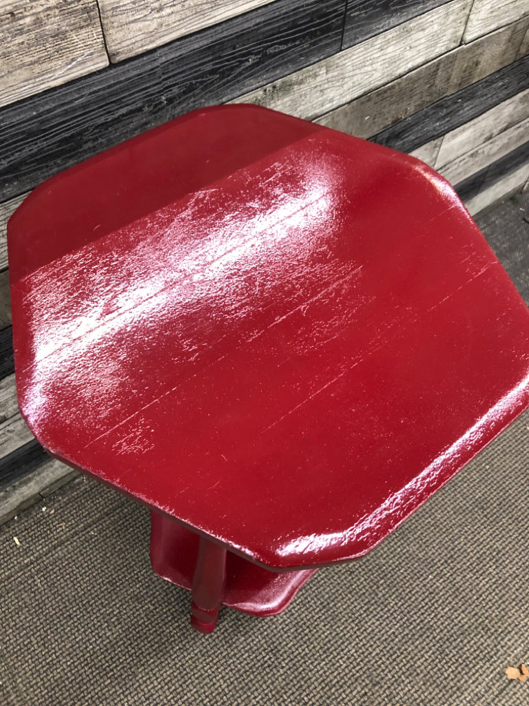 HEXAGON RED PAINTED PLANT STAND/ TABLE.