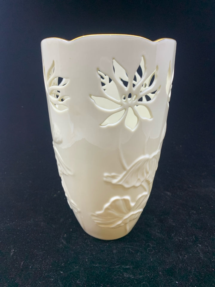 LENOX EMBOSSED FLOWERS W/CUTOUTS VASE.