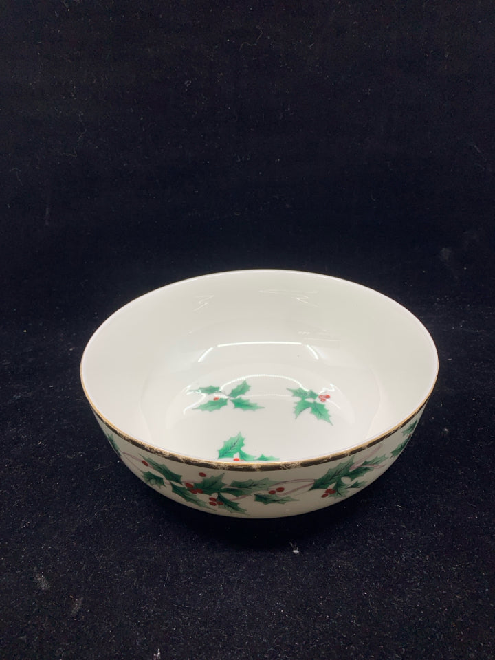 MIKASA HOLLY BOWL W GOLD RIM.