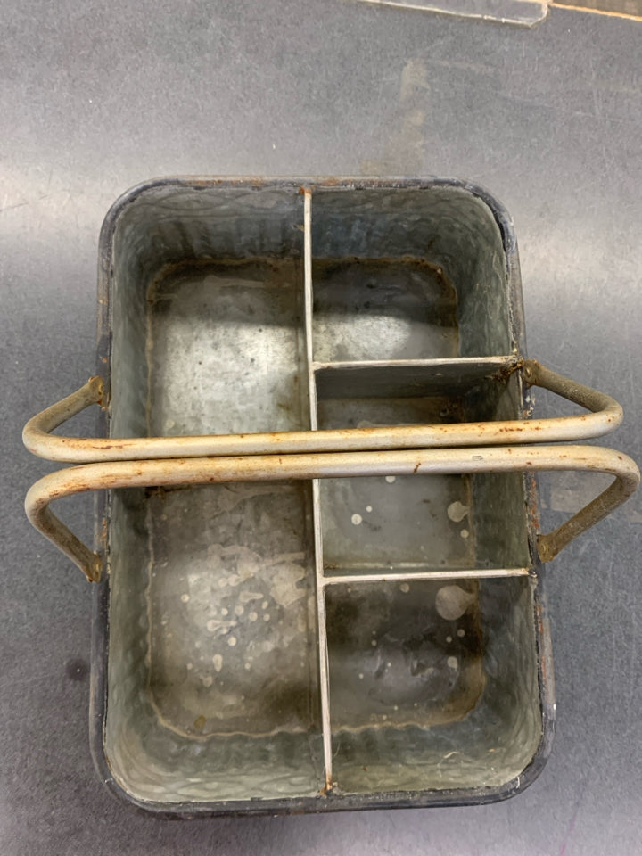 DIVIDED GALVANIZED METAL "BASKET" W HANDLES.