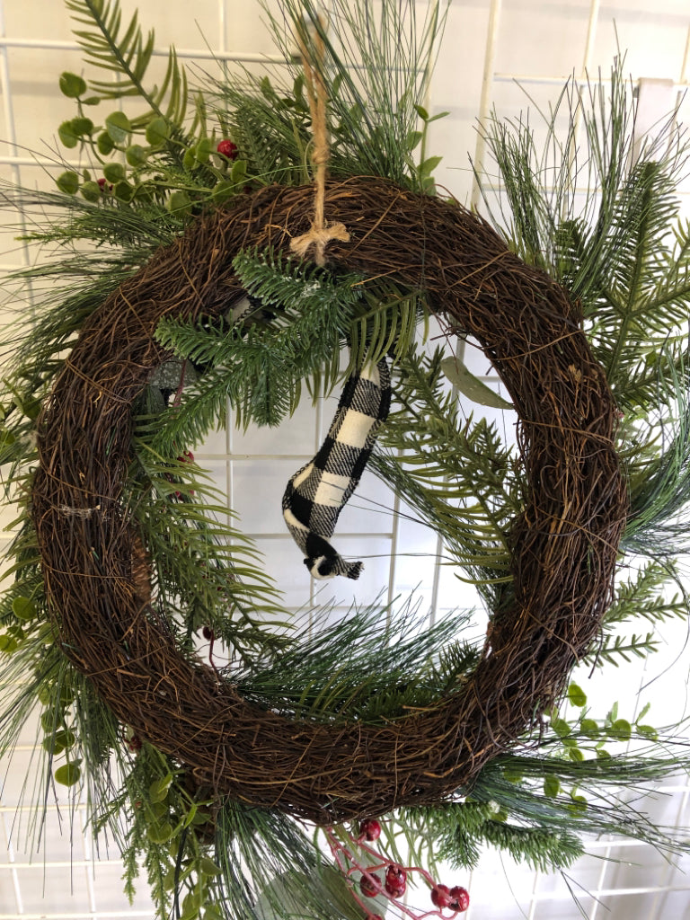 FROSTED WREATH W PINECONES.