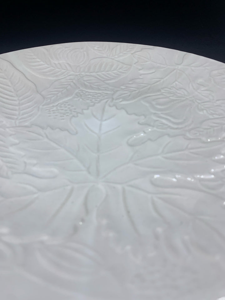 LEAVES EMBOSSED CREAM SERVING PLATE.