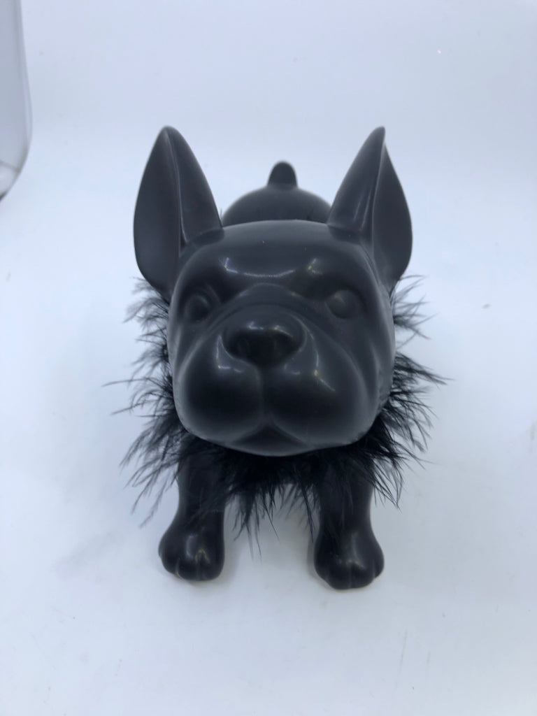 BLACK FRENCH BULLDOG STATUE W/ FEATHERED COLLAR.