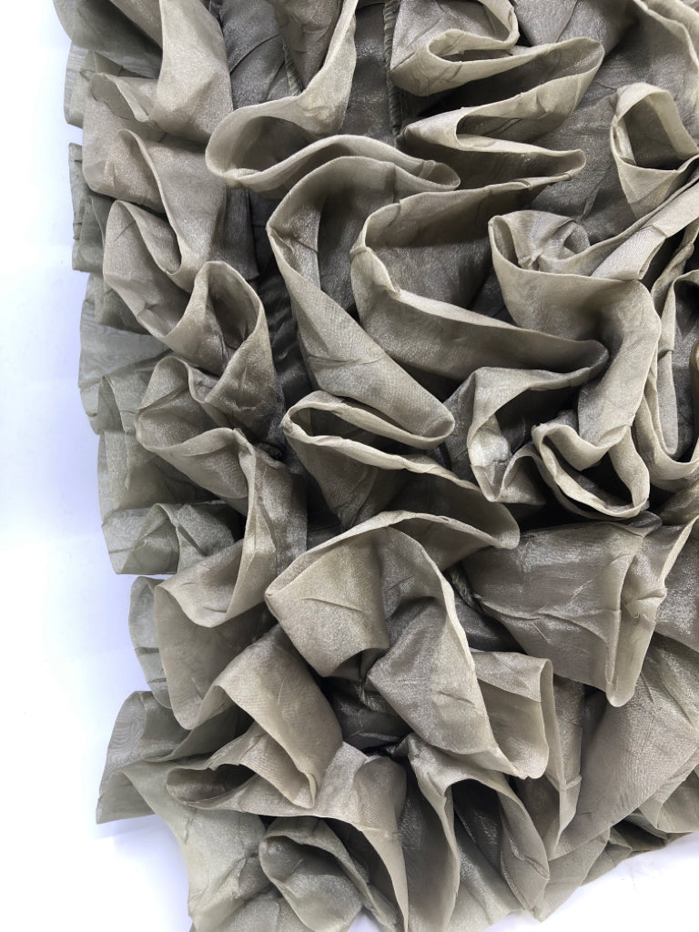 OLIVE GREEN RUFFLED ACCENT PILLOW.
