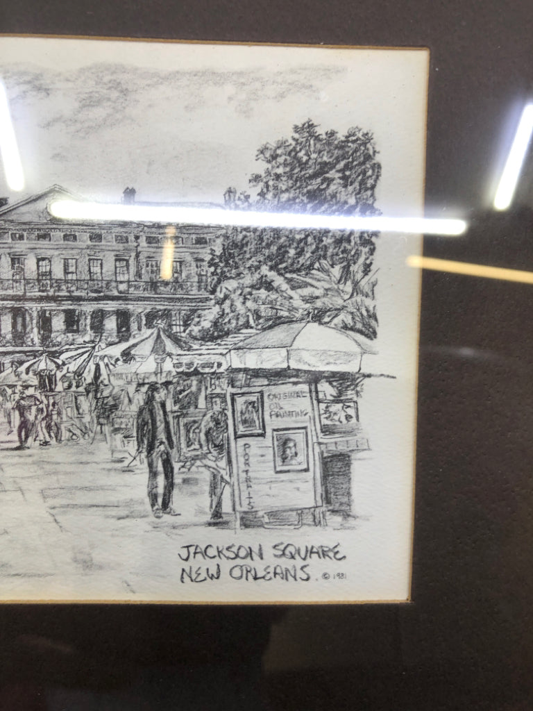 JACKSON SQUARE- NEW ORLEANS CHARCOAL DRAWING.