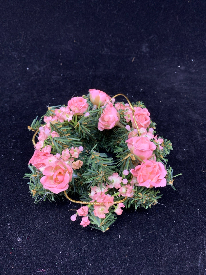 MINI PINK ROSES CHRISTMAS WREATH/CANDLE WRAP.
