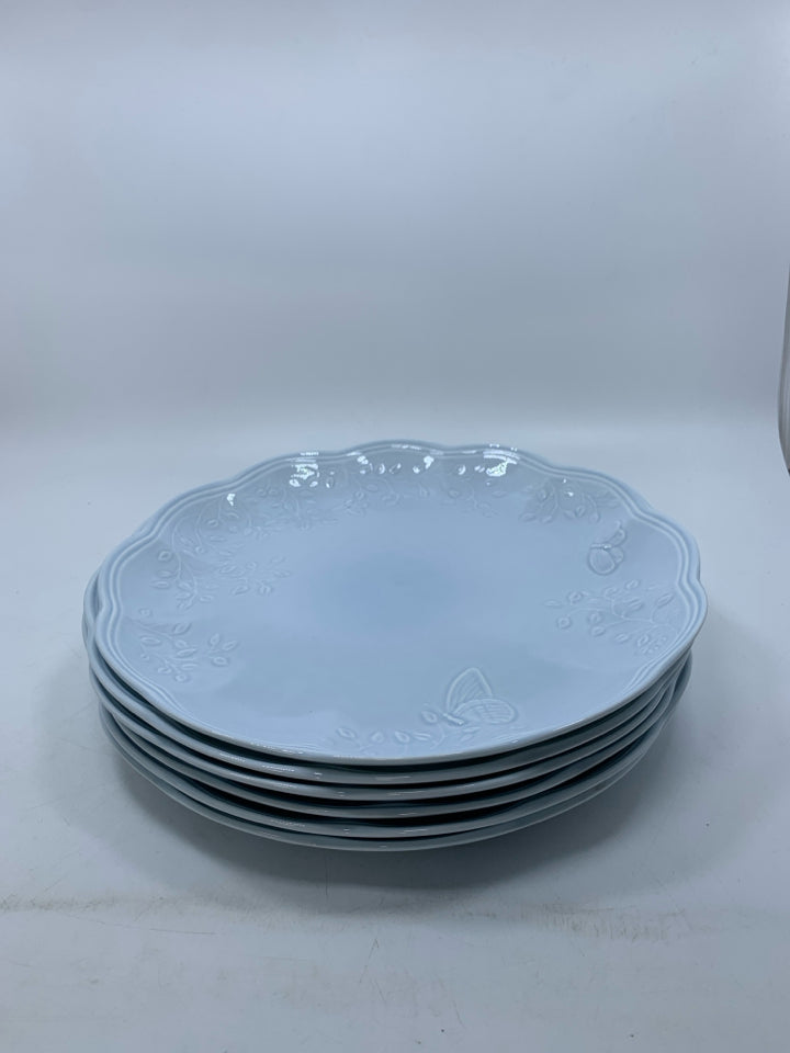 6 PORCELAIN DINNER PLATES W/ EMBOSSED BUTTERFLIES RETIRED PATTERN.