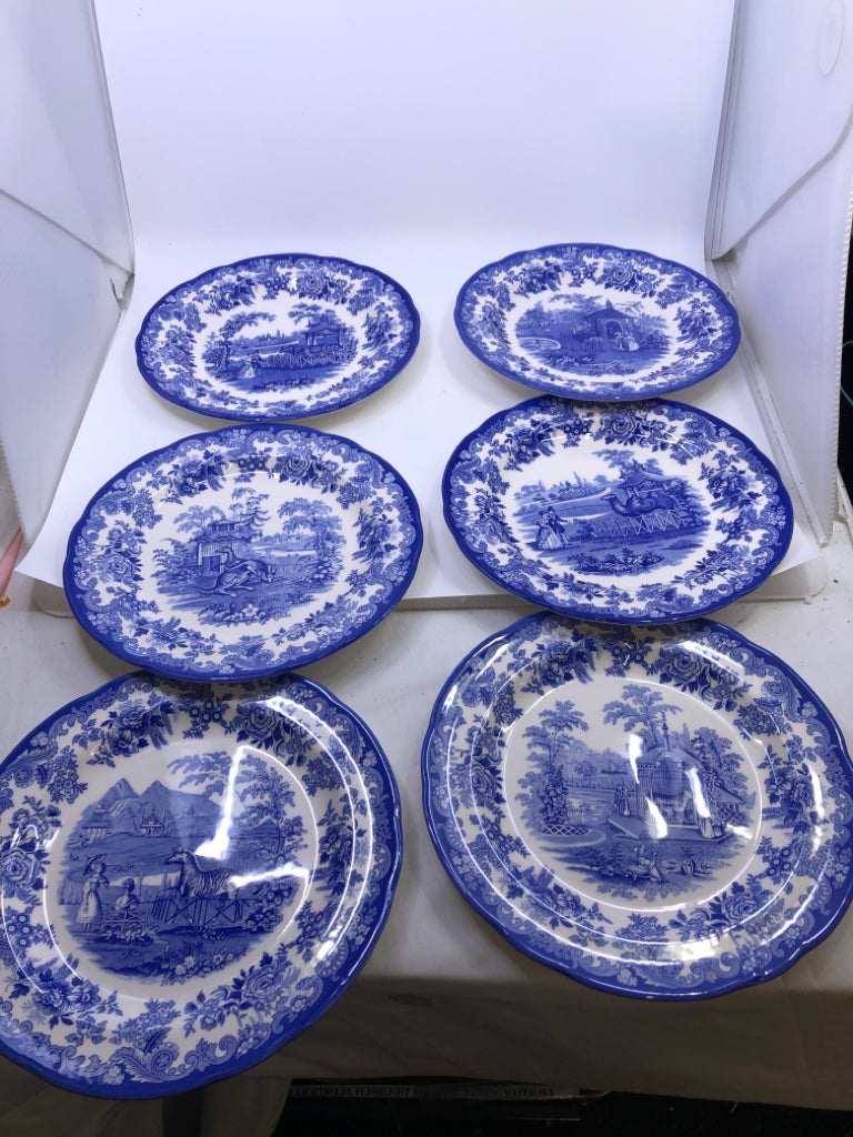 6 SPODE BLUE COLLECTION DINNER PLATE SET.