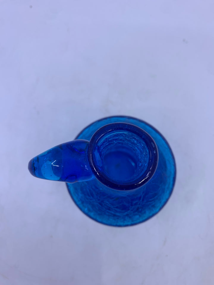 MINI BLUE CRACKLE GLASS PITCHER.