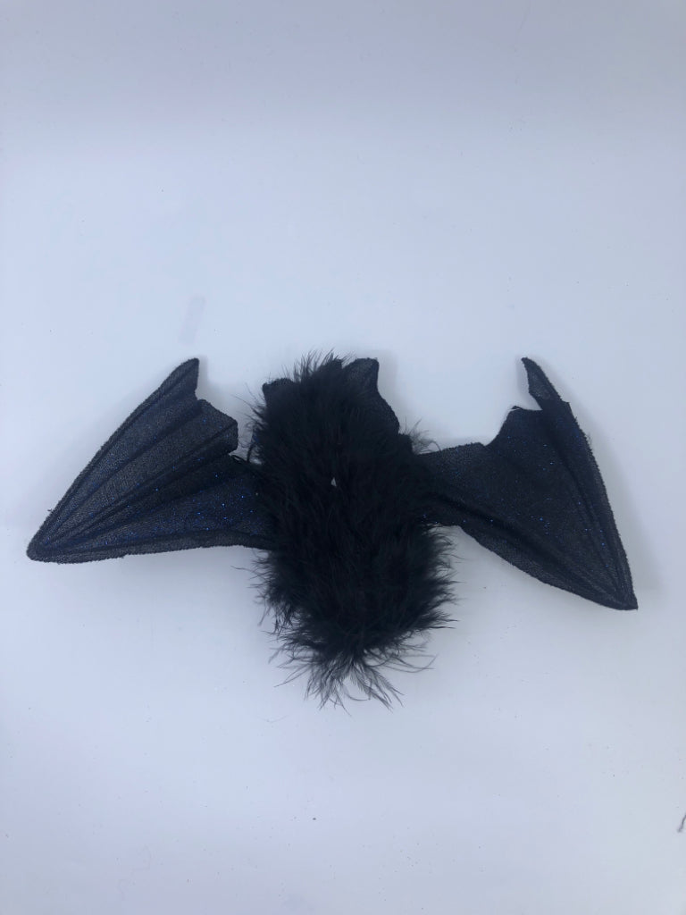 FUZZY BLACK BAT BLUE GLITTER WINGS.