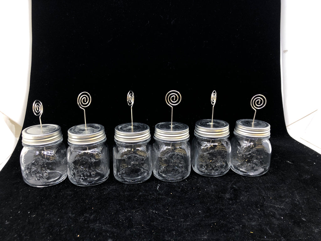 6 SMALL MASON JAR PHOTO CLIP HOLDERS.