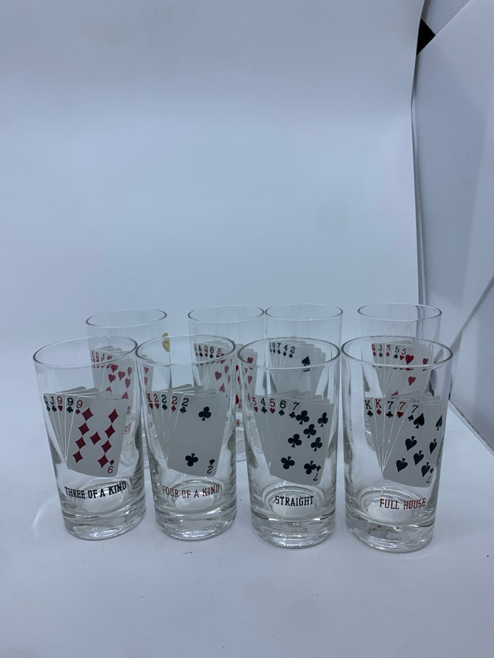 8 PLAYING CARDS GLASSES.