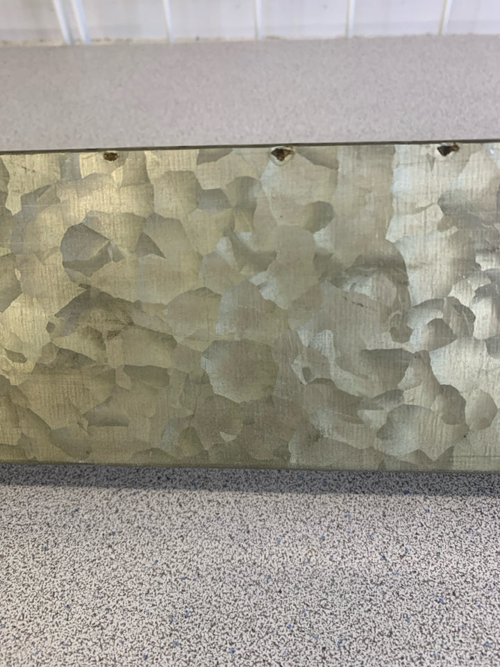 GALVANIZED METAL AND WIRE WALL SHELF.