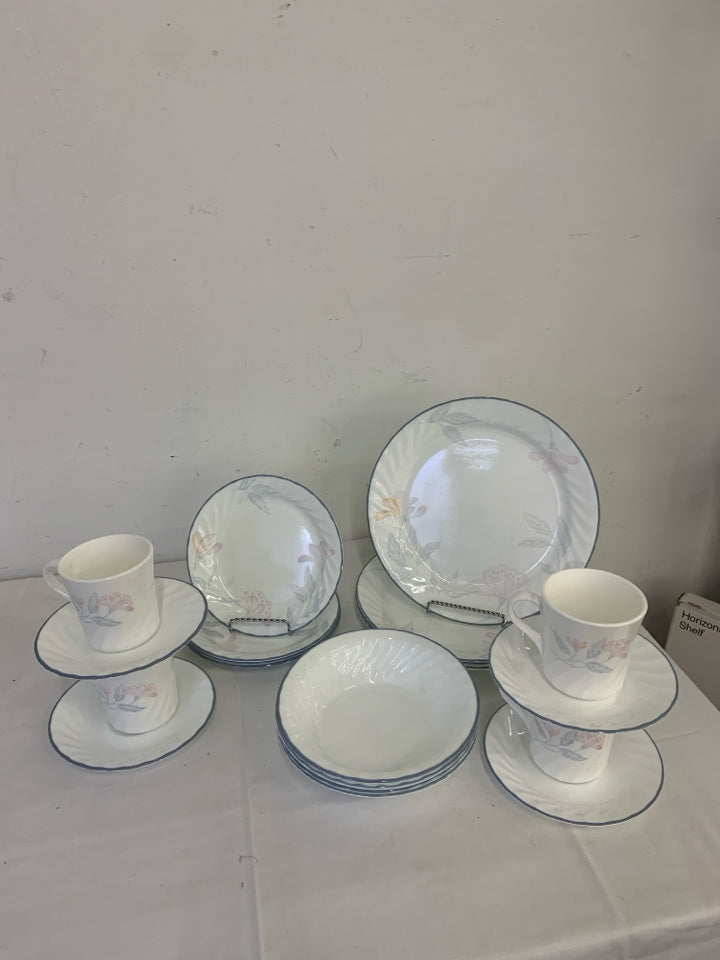 20PC CORELLE LIGHT FLORAL DISH SET SRV 4.