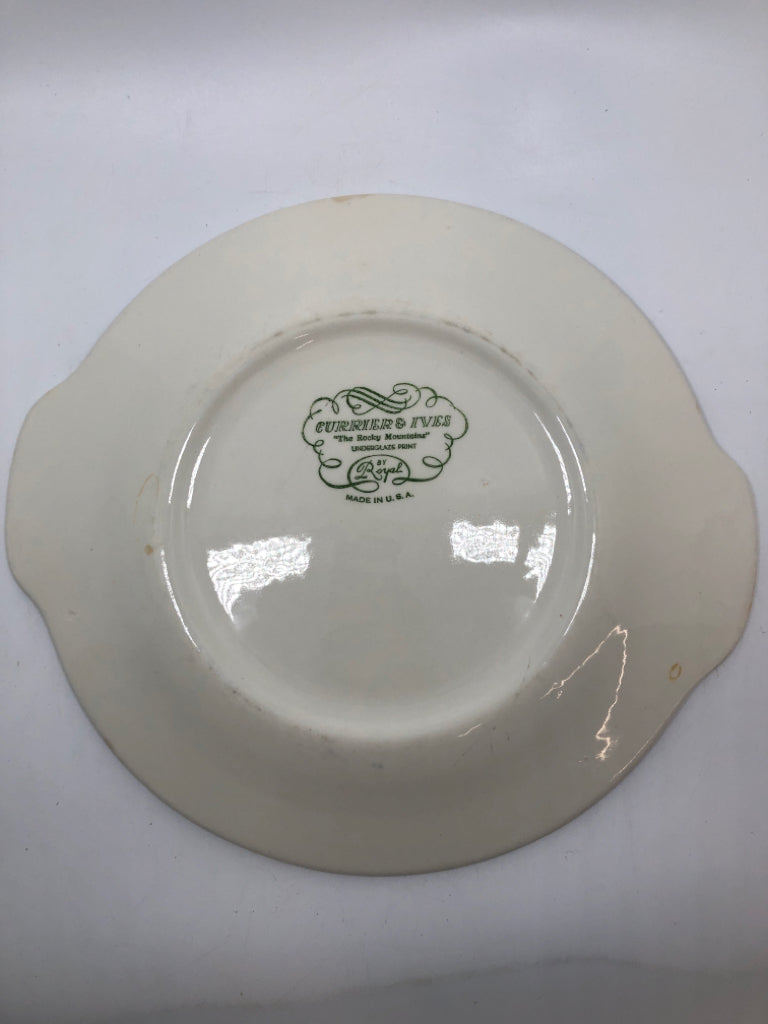 VTG "THE ROCKY MOUNTAIN" BLUE PRINT CAKE PLATTER.