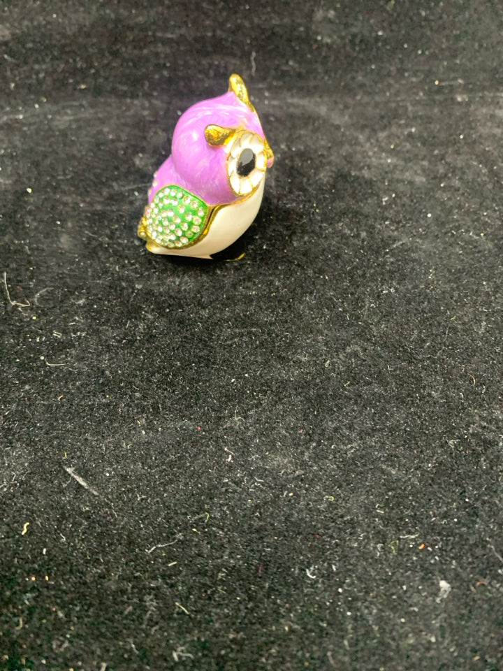 JEWELED PURPLE OWL TRINKET BOX.