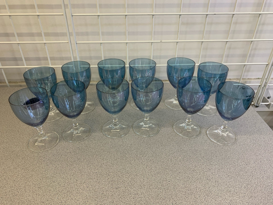 12 CONTOUR BLUE LOW WATER GOBLETS.