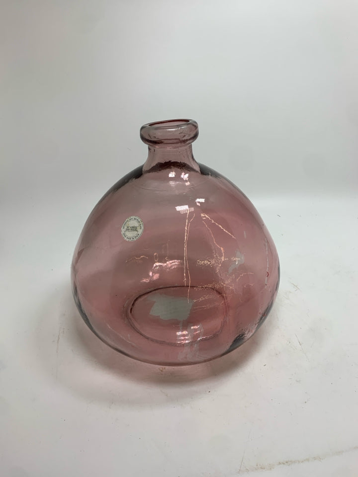 PURPLE BLOWN GLASS ROUND VASE.
