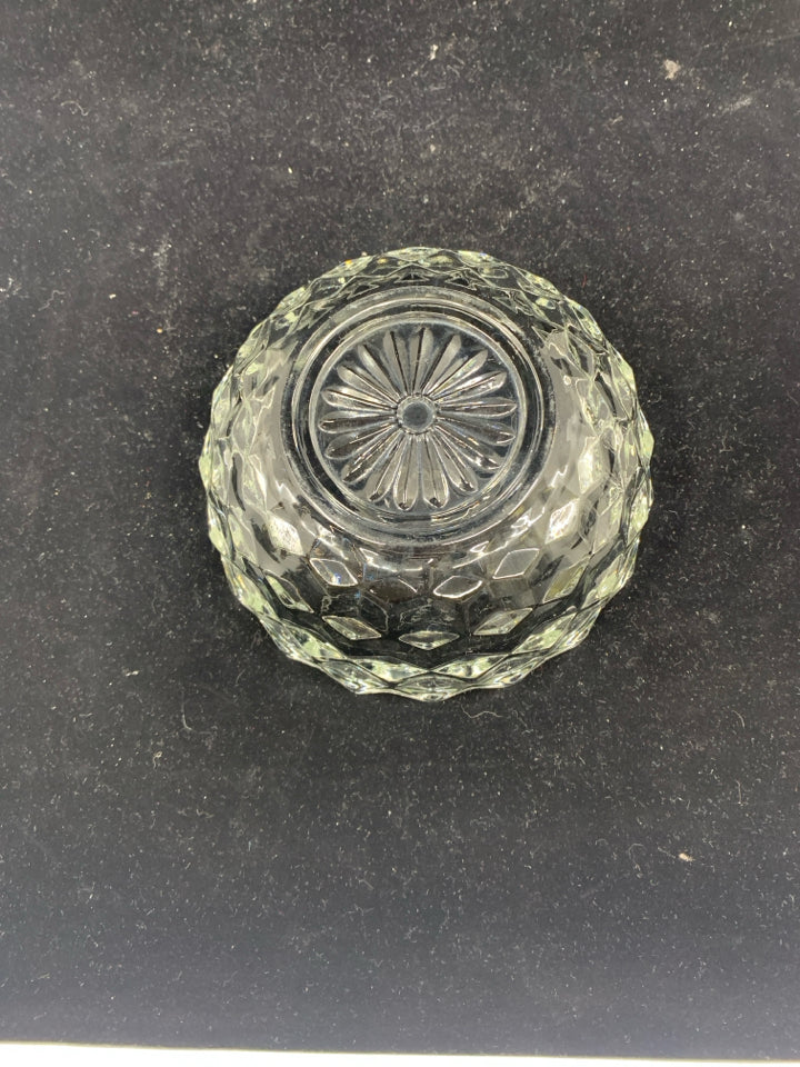 SMALL GLASS CANDY DISH W/ PATTERNS.