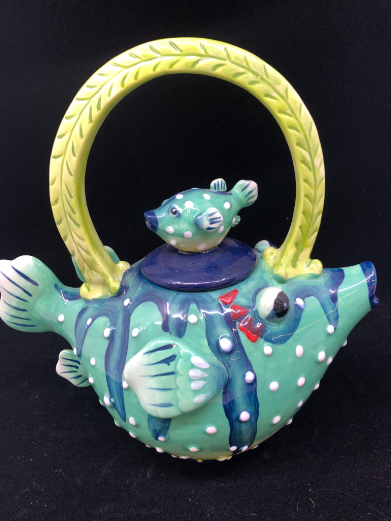 CERAMIC PUFFER FISH SHAPED TEAPOT.