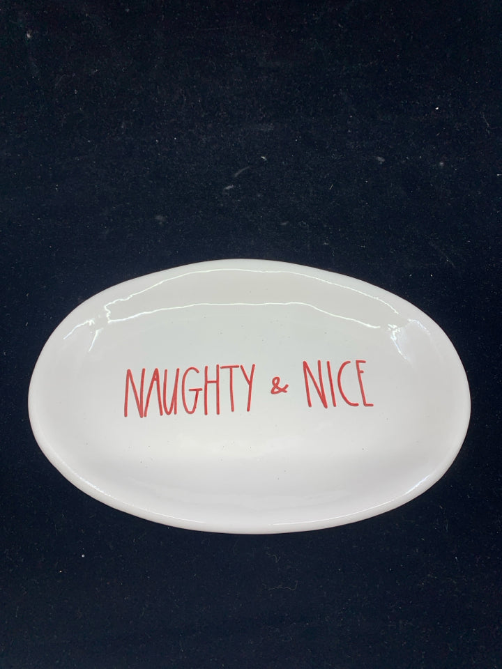 NAUGHTY AND NICE OVAL TRINKET DISH.