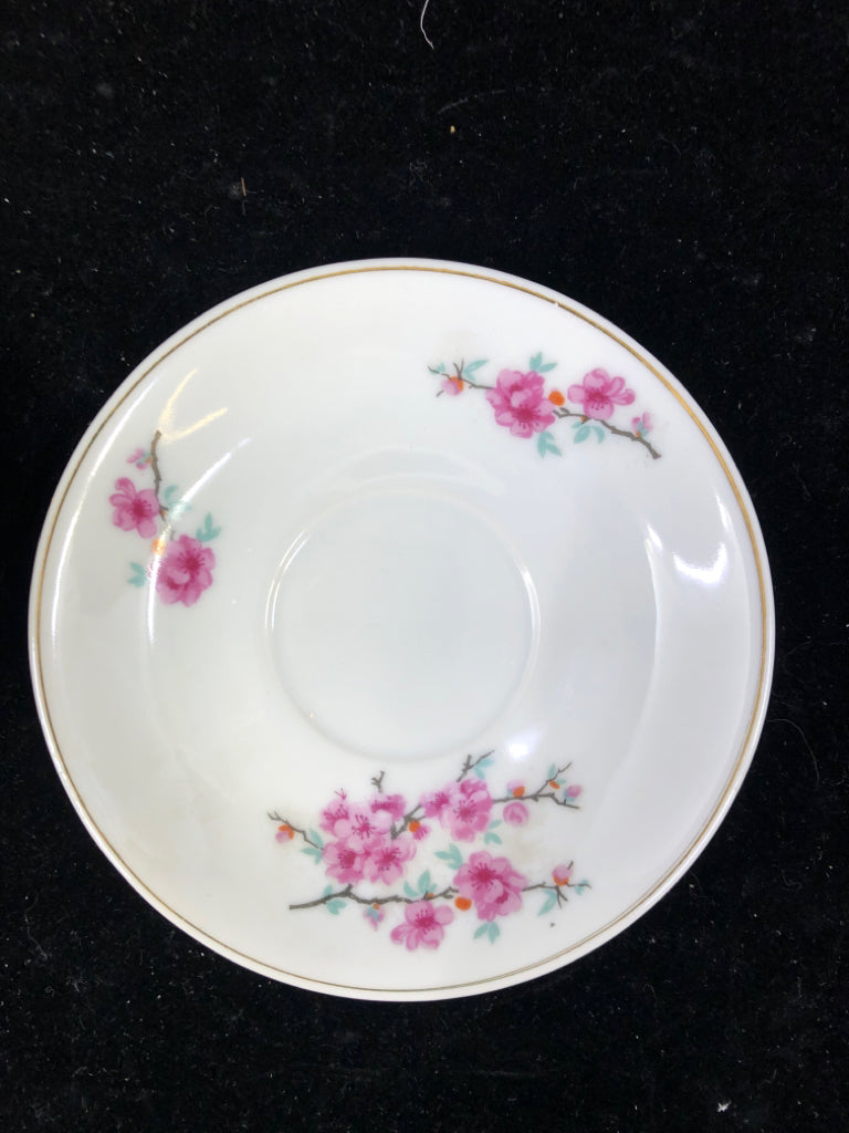WHITE CHERRY BLOSSOM W ORANGE ACCENT TEACUP AND SAUCER.