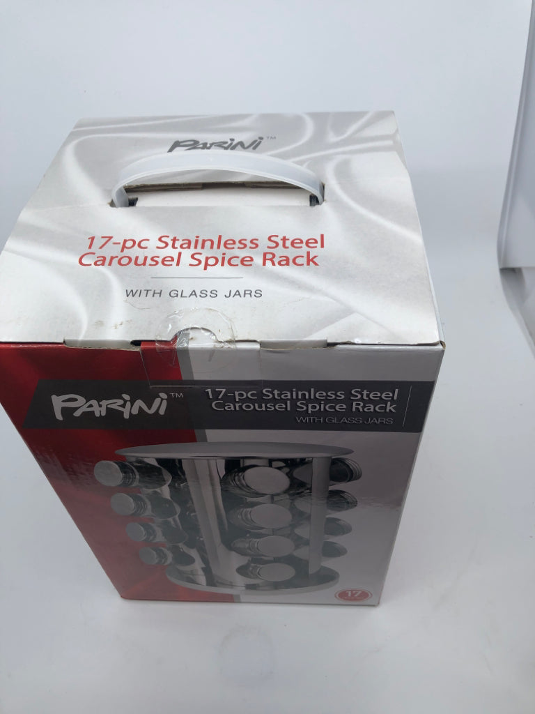 NIB 17-PC STAINLESS STEEL CAROUSEL SPICE RACK.