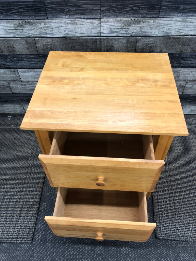 SOLID WOOD 2 DRAWER NIGHTSTAND.