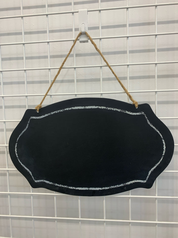 BLACK METAL CHALKBOARD HANGING SIGN.