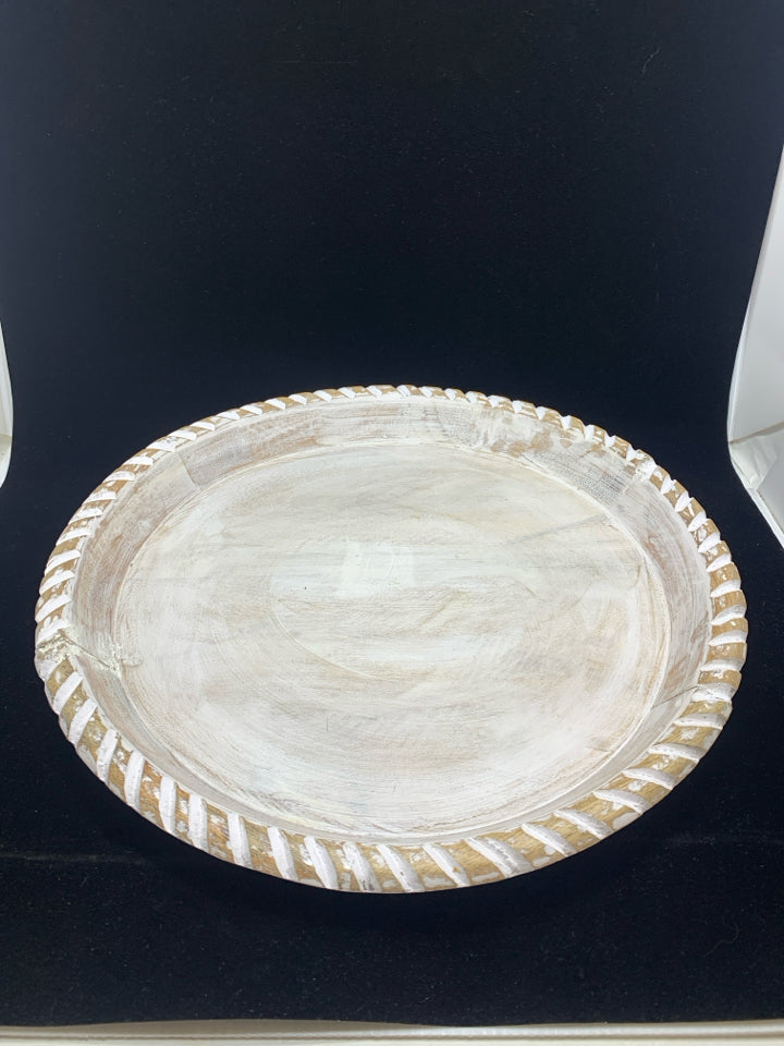WHITE DISTRESSED TRAY W/CARVED RIM.