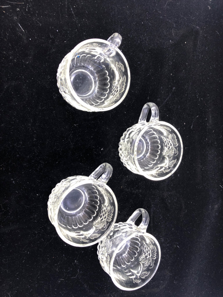 4 GLASS FRUIT CUT GLASS CUPS.