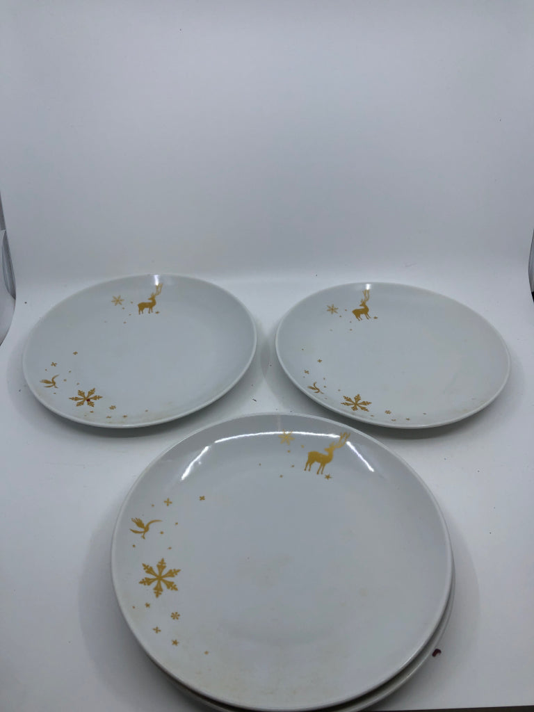 4 DEER W GOLD LUNCH PLATES.