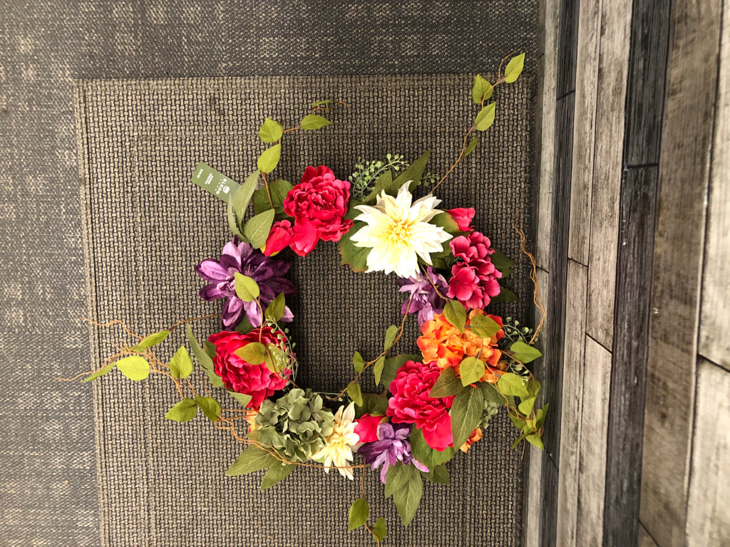 PINK AND PURPLE FAUX WREATH.