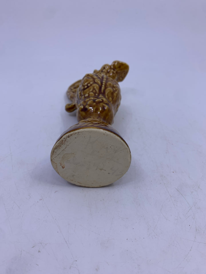 VTG BROWN EMBOSSED CERAMIC PITCHER.