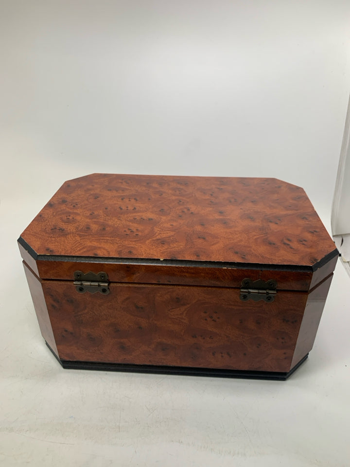 FAUX WOOD JEWELRY BOX W/ DEEP BOTTOM.