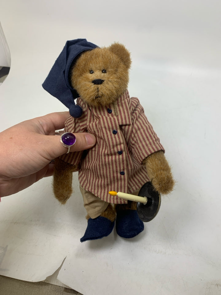 SITTING BOYDS BEAR W/ STRIPED PAJAMAS.