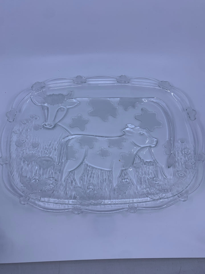 GLASS FROSTED PLATTER W/2 COWS.