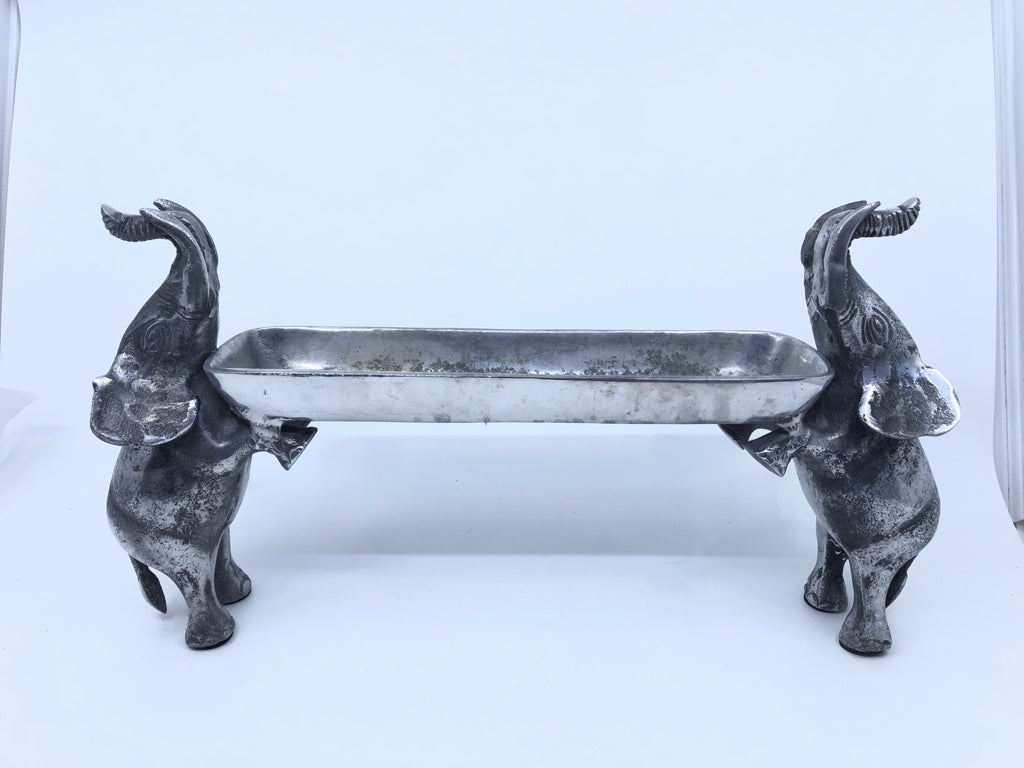 GALVANIZED ELEPHANTS HOLDING TRAY.