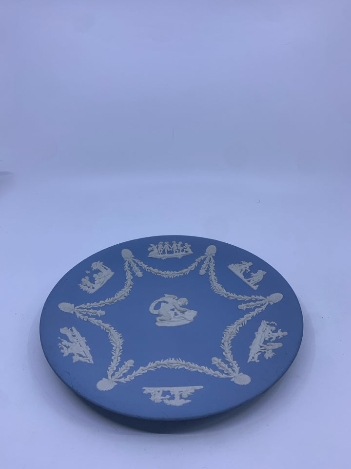 VTG BLUE JASPERWARE ANGEL PLATE.