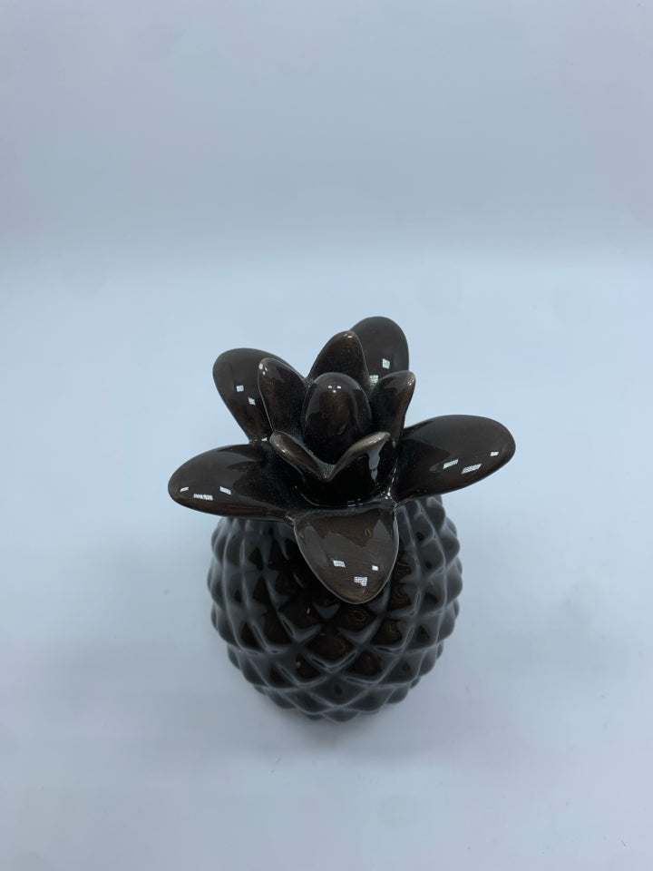 BROWN CERAMIC PINEAPPLE FIGURINE.