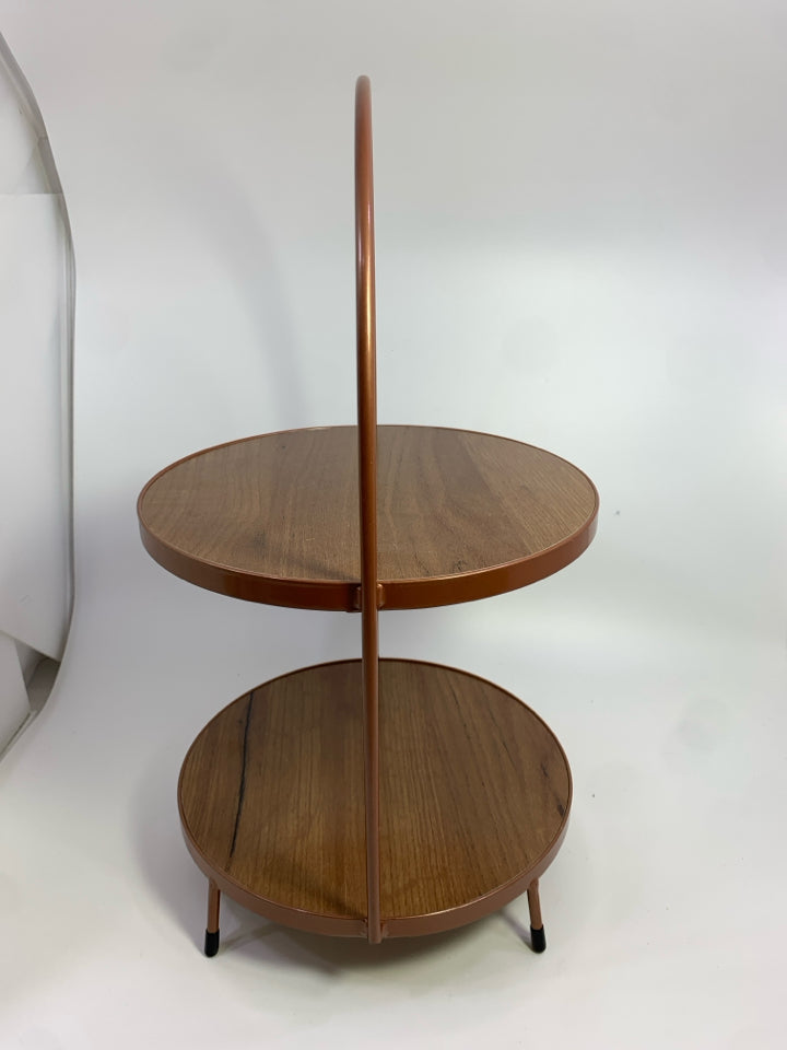 2 TIER BROWN FAUX WOOD SERVER.