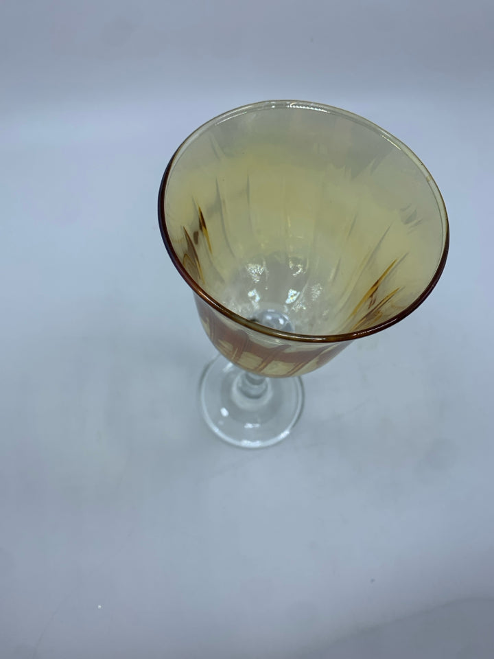 5 AMBER COLORED WINE GLASS CLEAR STEM.