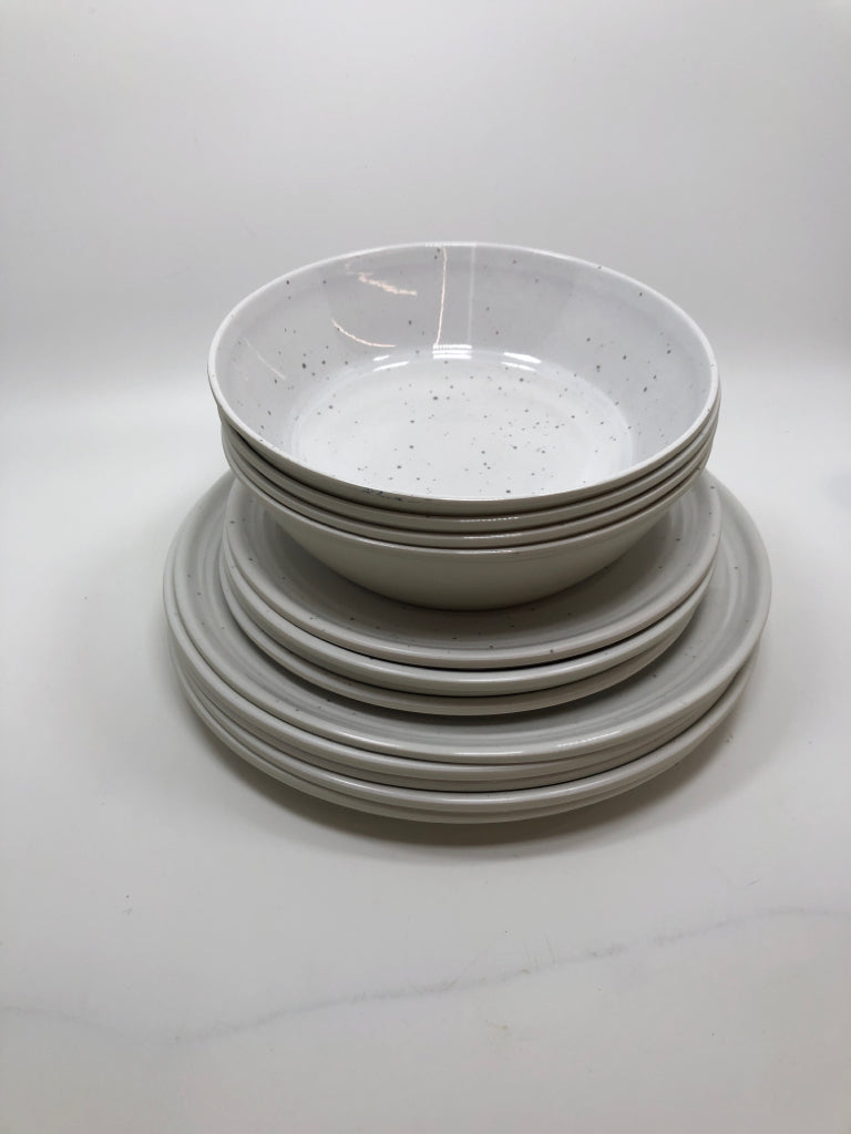 13PC MELAMINE GREY SPECKLED SVC FOR 4.