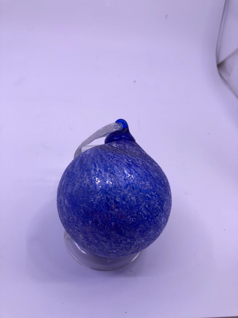 BLUE BLOWN GLASS BULB ORNAMENT-NIB.