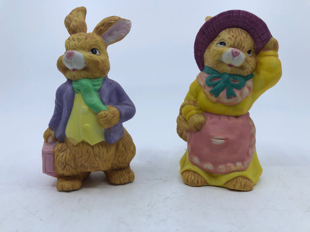 2PC BUNNY COUPLE W/YELLOW DRESS AND BRIEFCASE.