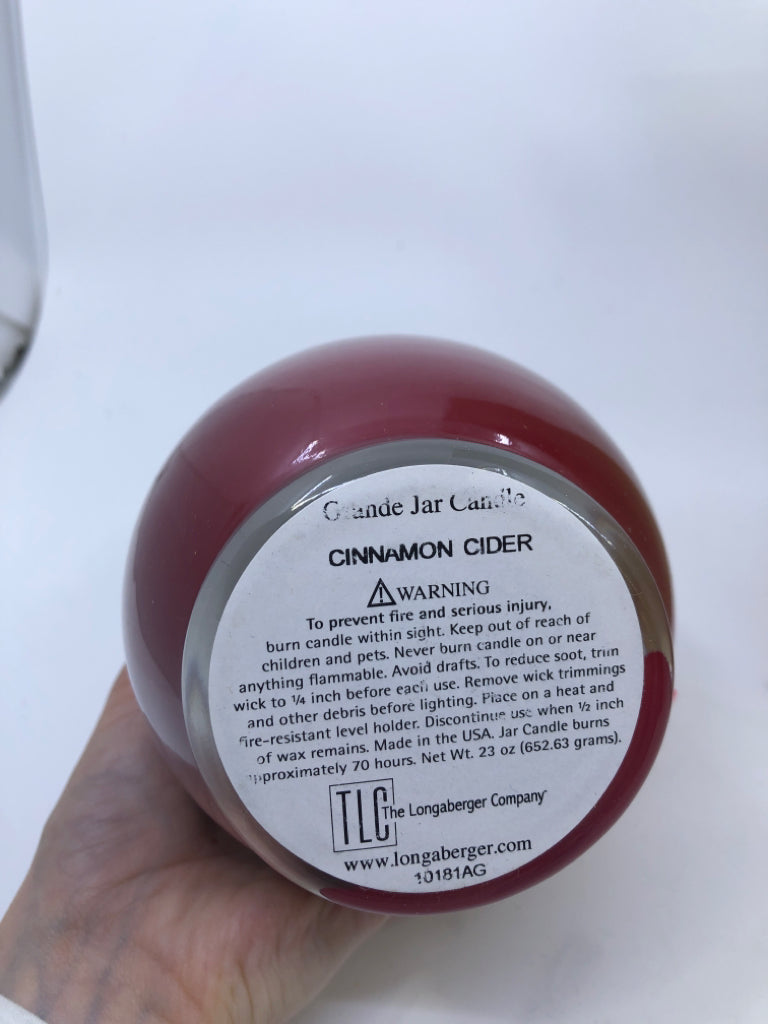 NIB CANDLE GRANDE JAR CINNAMON CIDER LONGABERGER