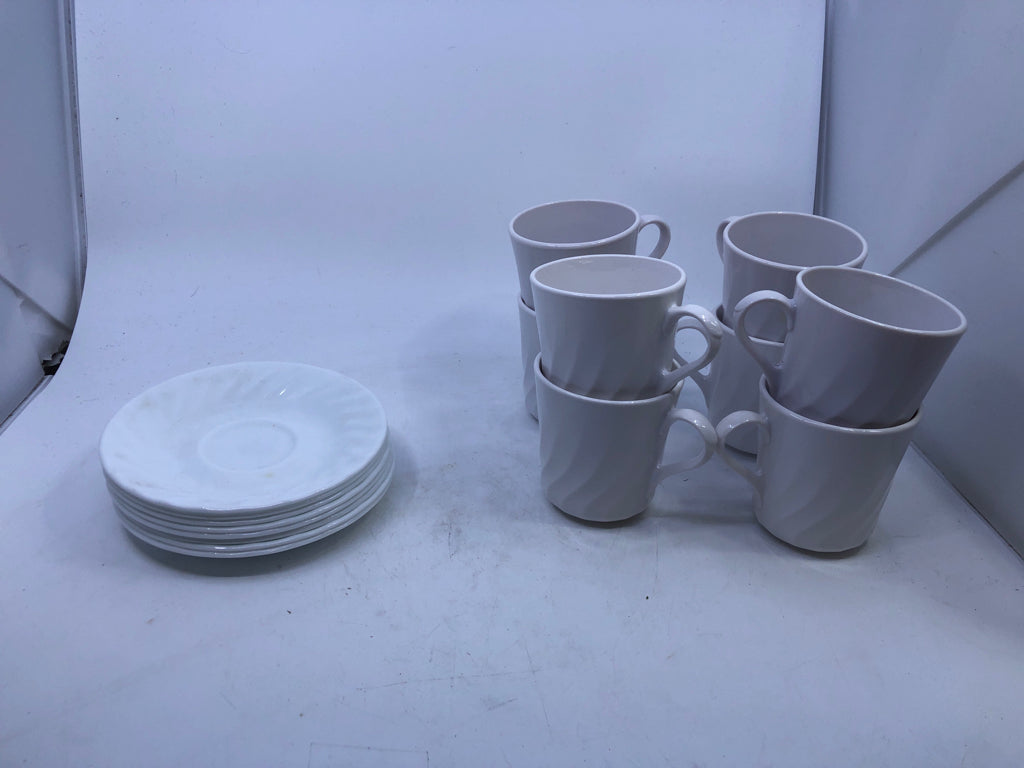 16PC WHITE CORELLE CUPS + SAUCERS-SVC 8.