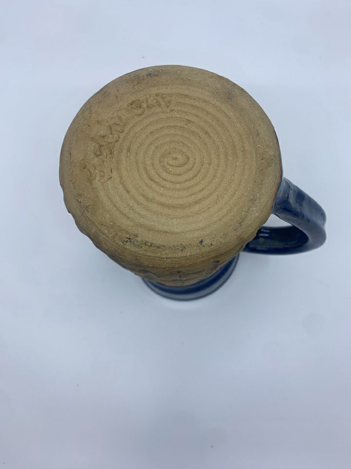 BLUE TAN POTTERY CERAMIC PITCHER.