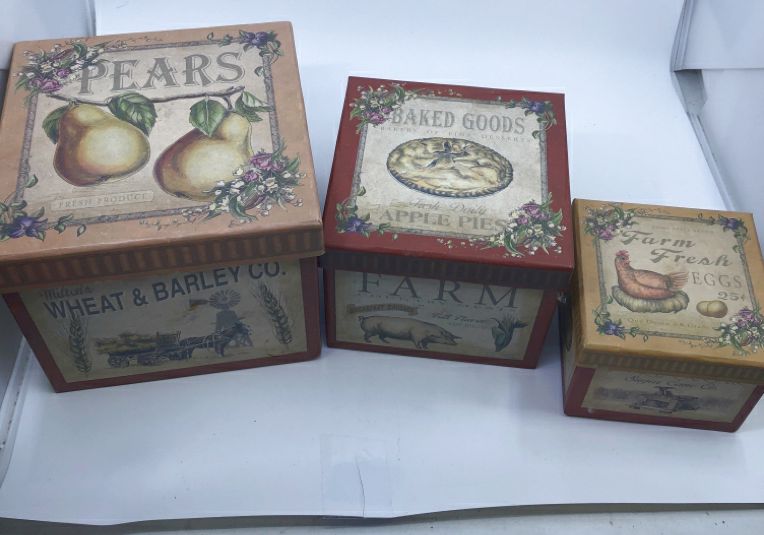 3 PRIMITIVE STYLE NESTING BOXES W/ DIVIDED REMOVABLE INSERTS.