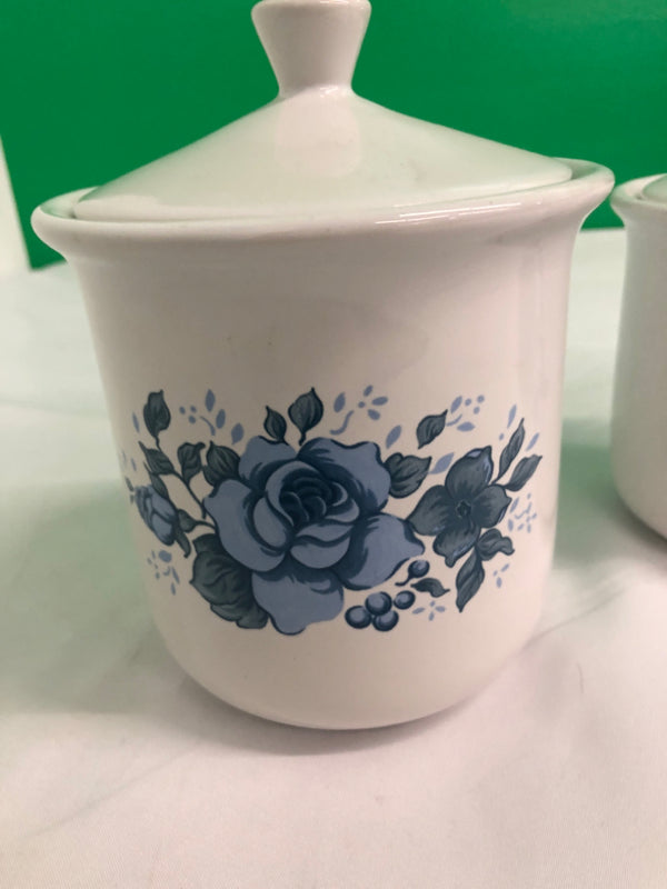 3PC BLUE ROSE CANISTER SET.